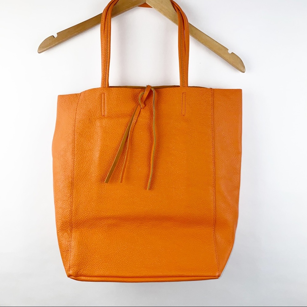 Borse in Pelle Orange Leather Tote Bag